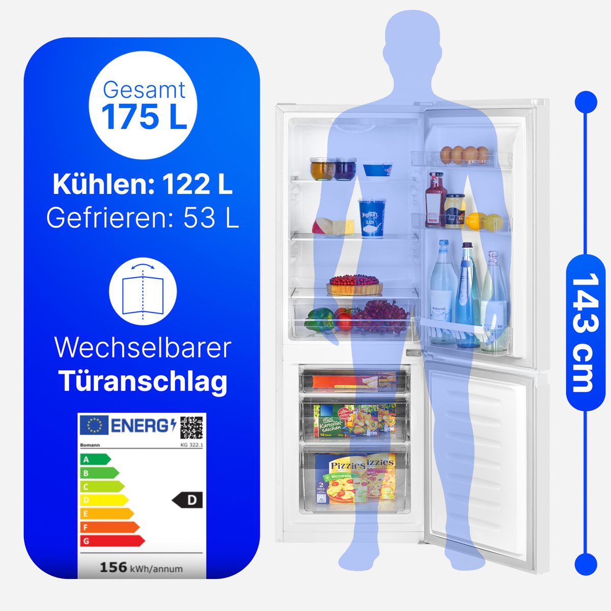 BOMANN KG 322.1 weiß Kühlgefrierkombination 143 cm